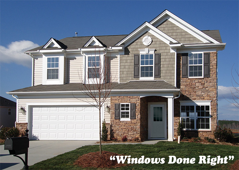 Cedar stone house with white Dynagard windows