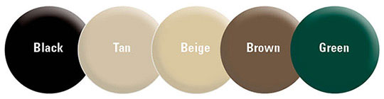 Black, tan, beige, brown, and green paint color options